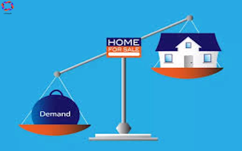 An image of a scale with demand for housing on one side and a house on the other, used as a symbol for supply and demand in the housing market on the Shimelk website for the Shimelk Housing Market Analysis