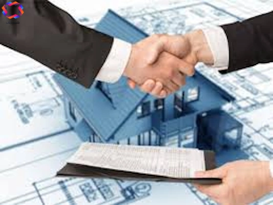 An image of two hands shaking hands, with images of a house, a map, and an appointment in the background. This image was used on the shimelk website for the article Comprehensive Guide to Construction Participation.